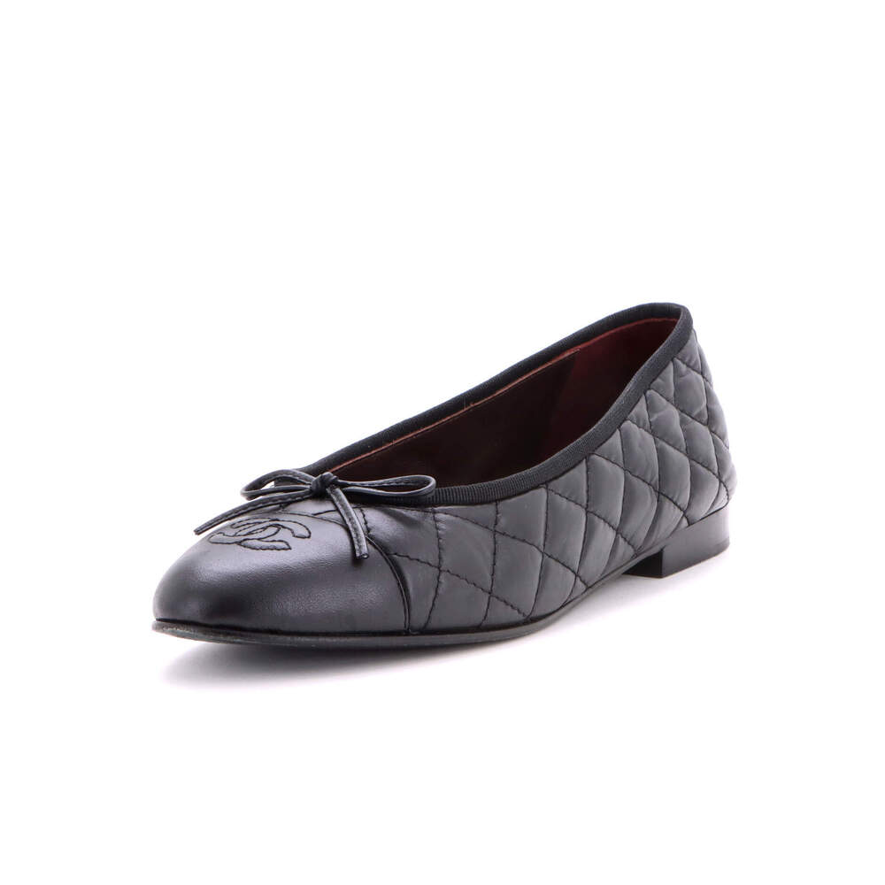 Chanel Women's CC Cap Toe Bow Ballerina Flats Quilted Leather